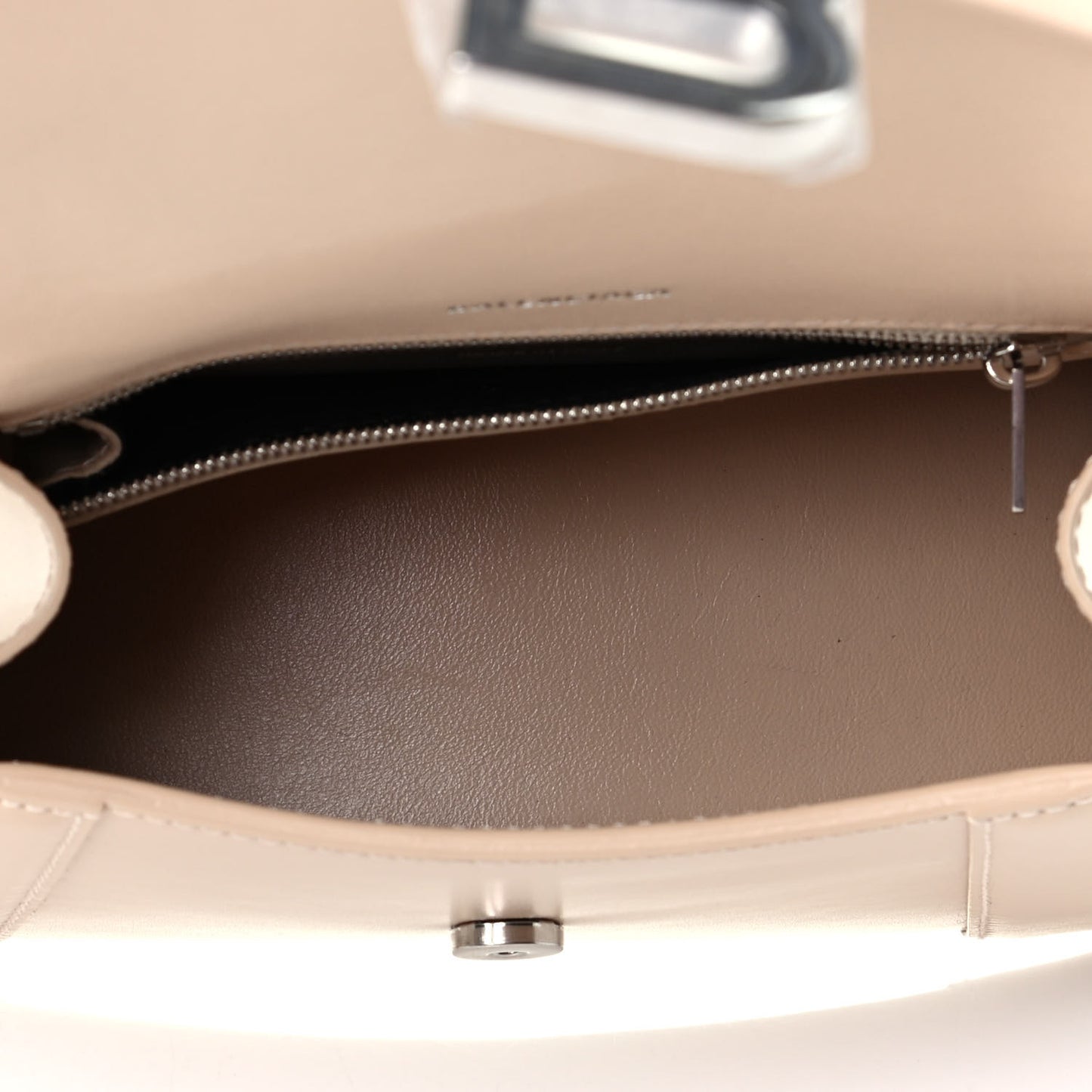 Shiny Box Calfskin Small Hourglass Top Handle Bag Light Beige