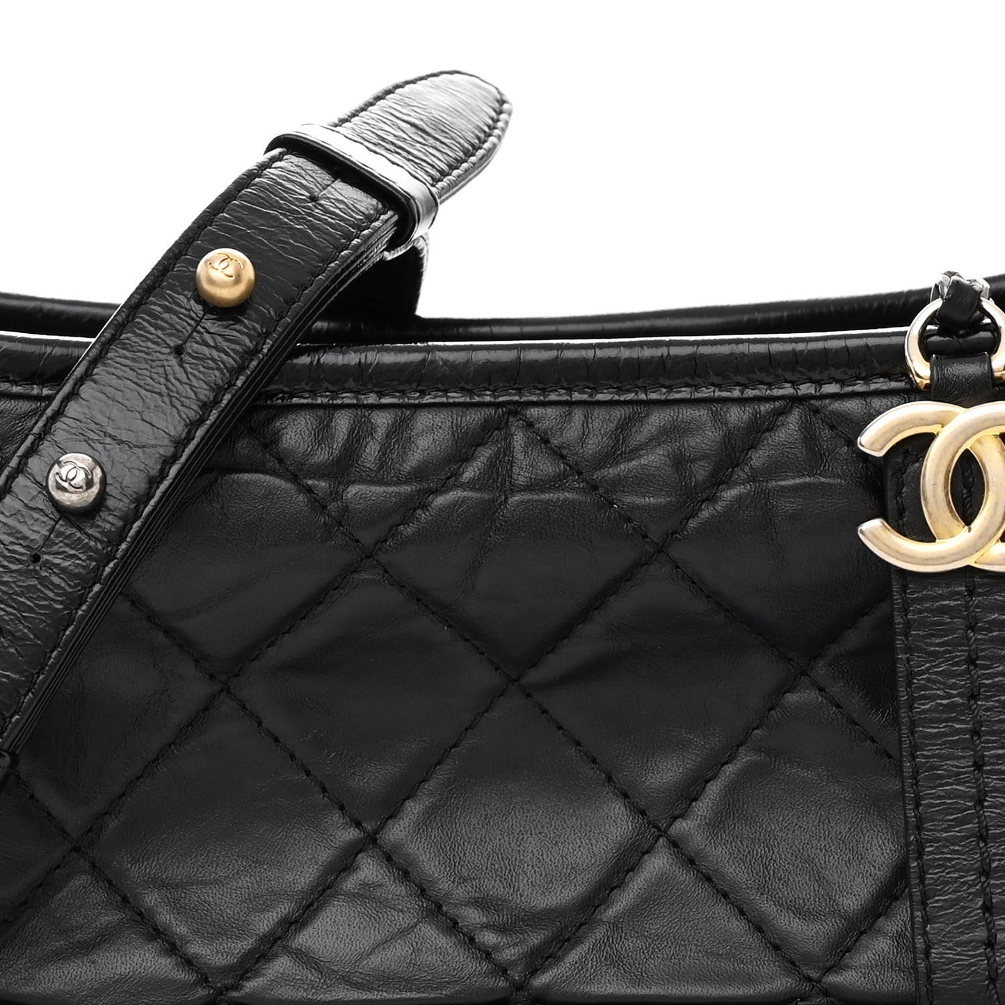 Aged Calfskin Quilted Small Gabrielle Hobo Black