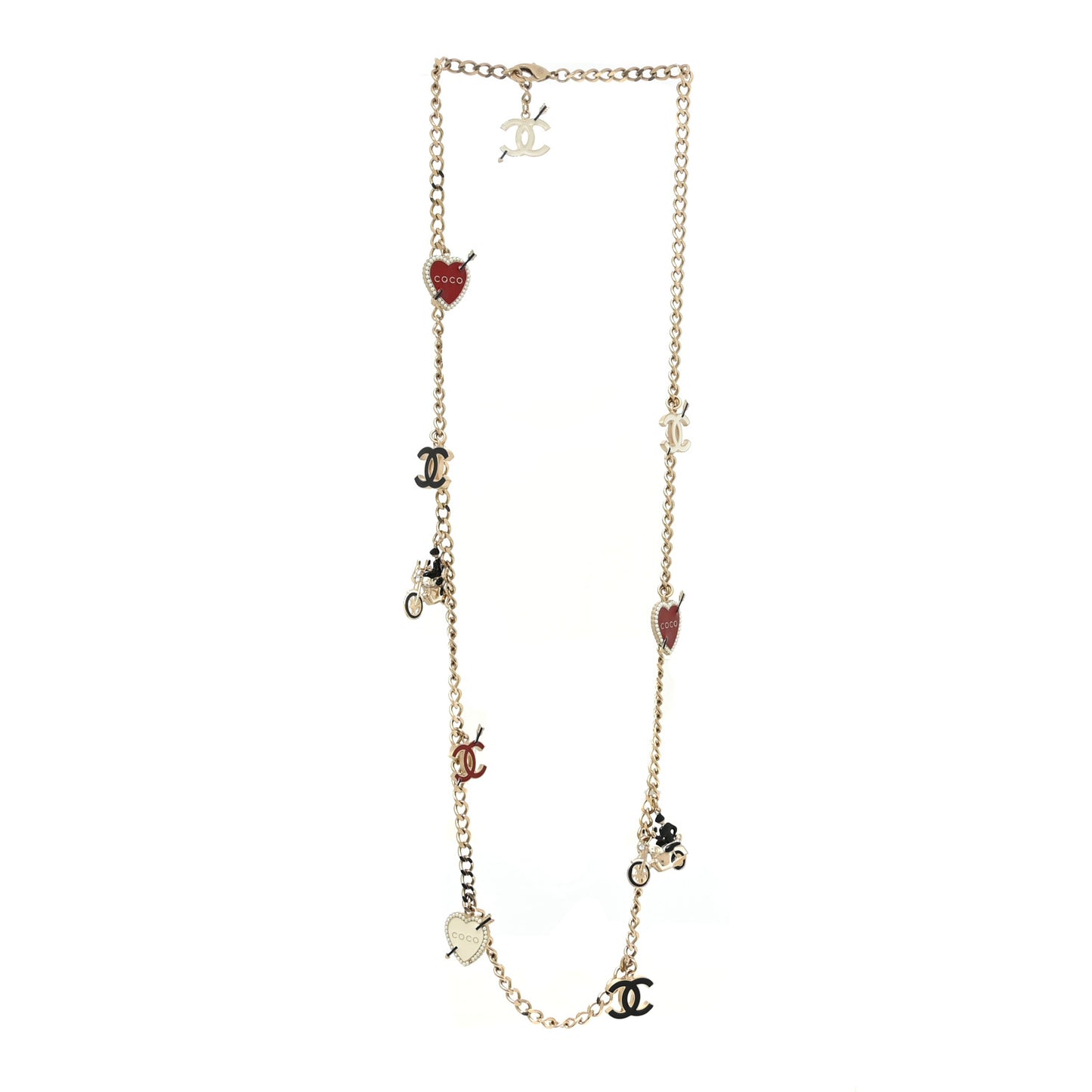 Enamel Charm CC Long Necklace Gold