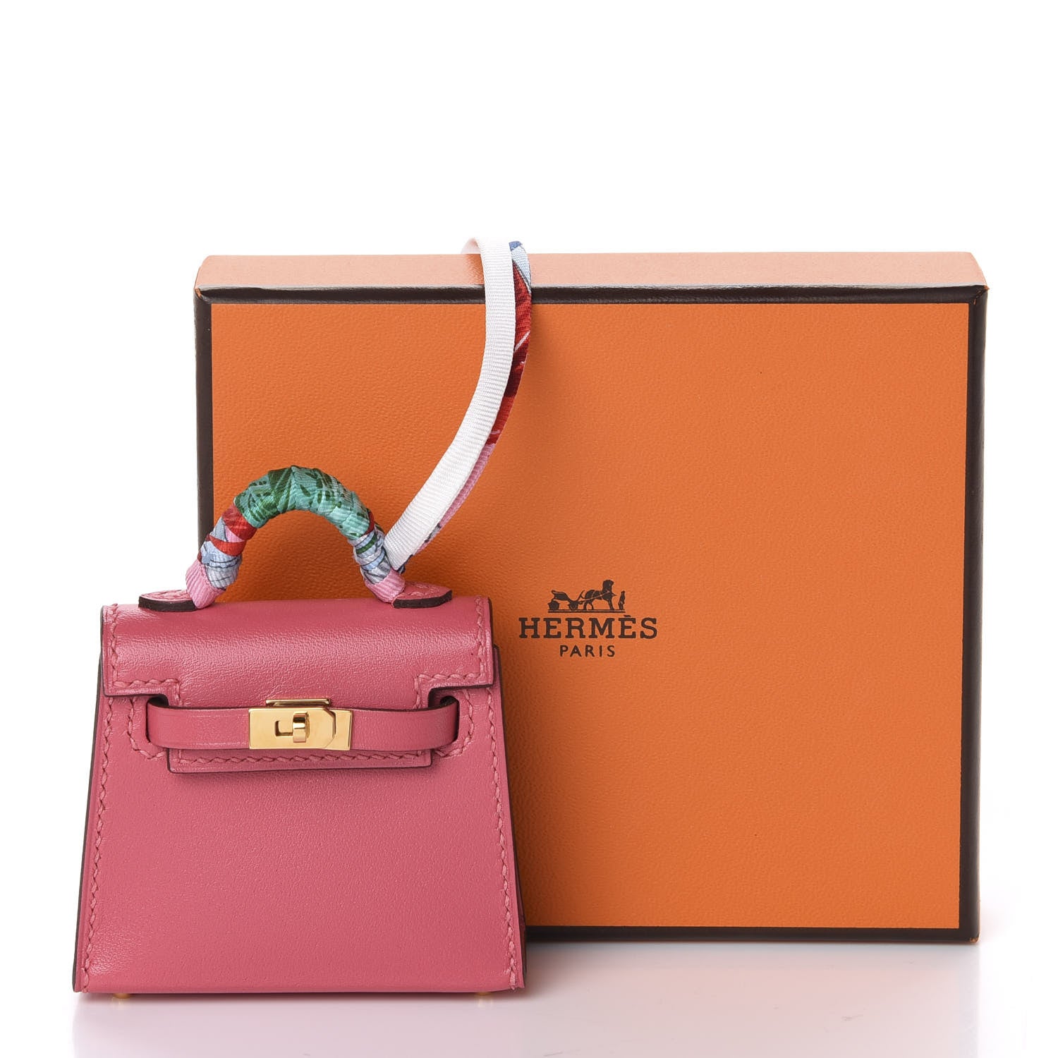 Hermes Tadelakt Mini Kelly Twilly Bag Charm Rose Lipstick 6 of 6
