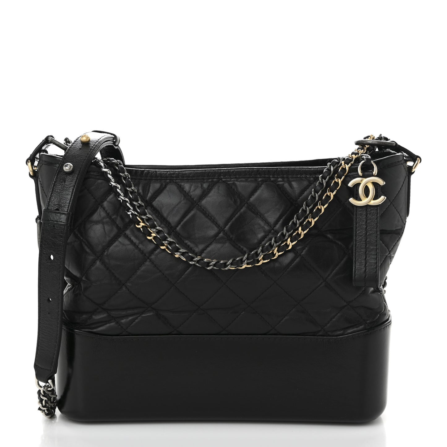 Aged Calfskin Quilted Medium Gabrielle Hobo Black