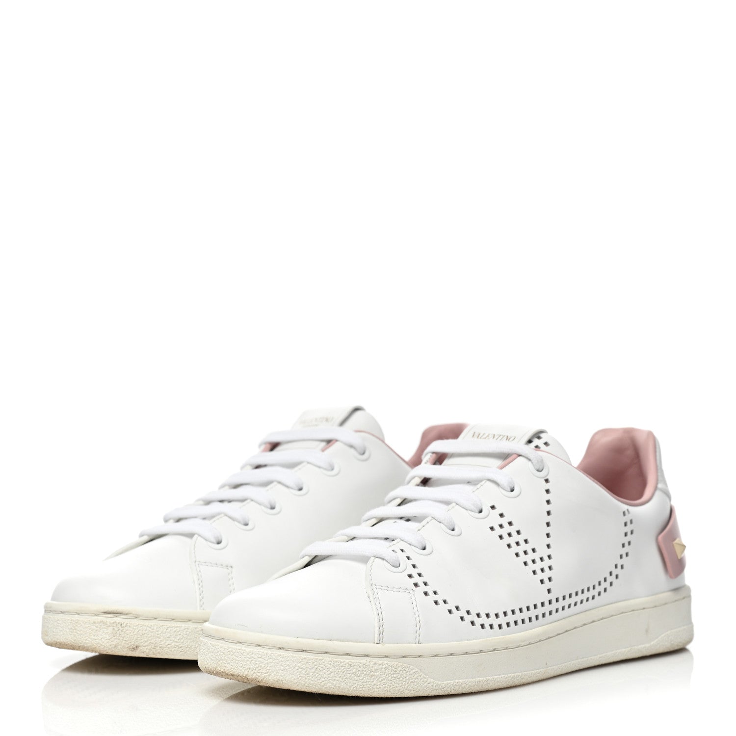 Valentino Garavani Calfskin Womens Backnet Sneakers 38 White Pink 3 of 12