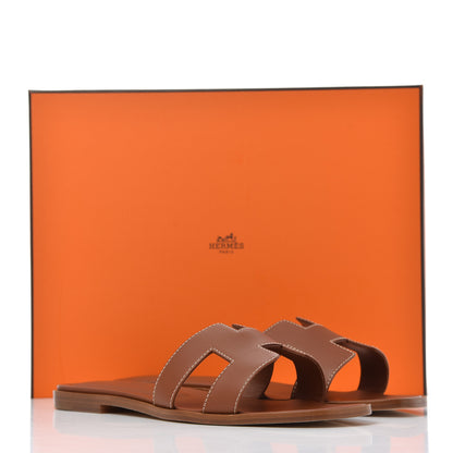 Hermes Box Calfskin Oran Sandals 37.5 Gold 13 of 13