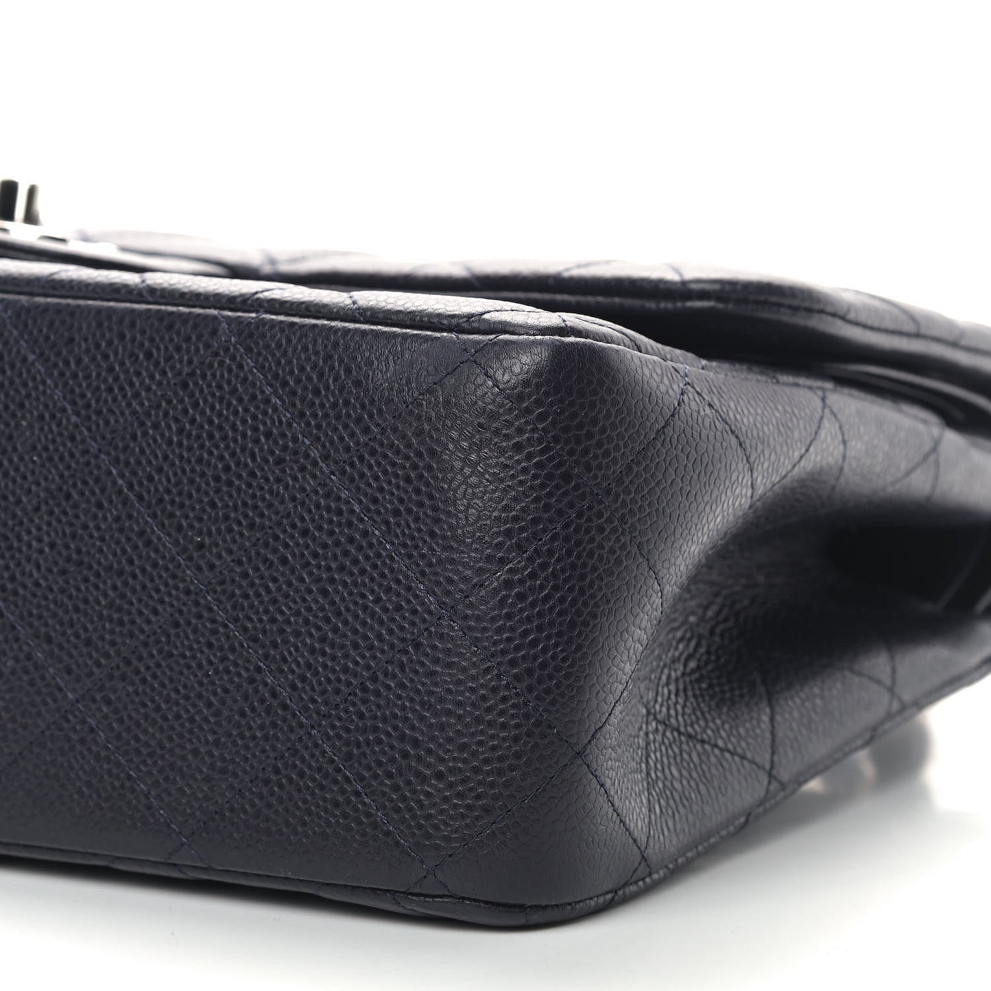 Caviar Quilted Jumbo Double Flap Navy Blue