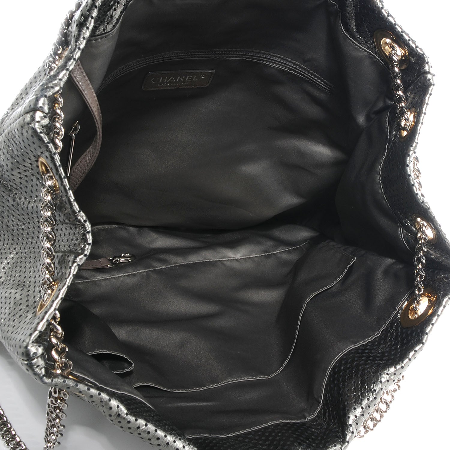 Chanel Metallic Crackled Calfskin Perforated Drill Shoulder Bag Silver 5 of 7