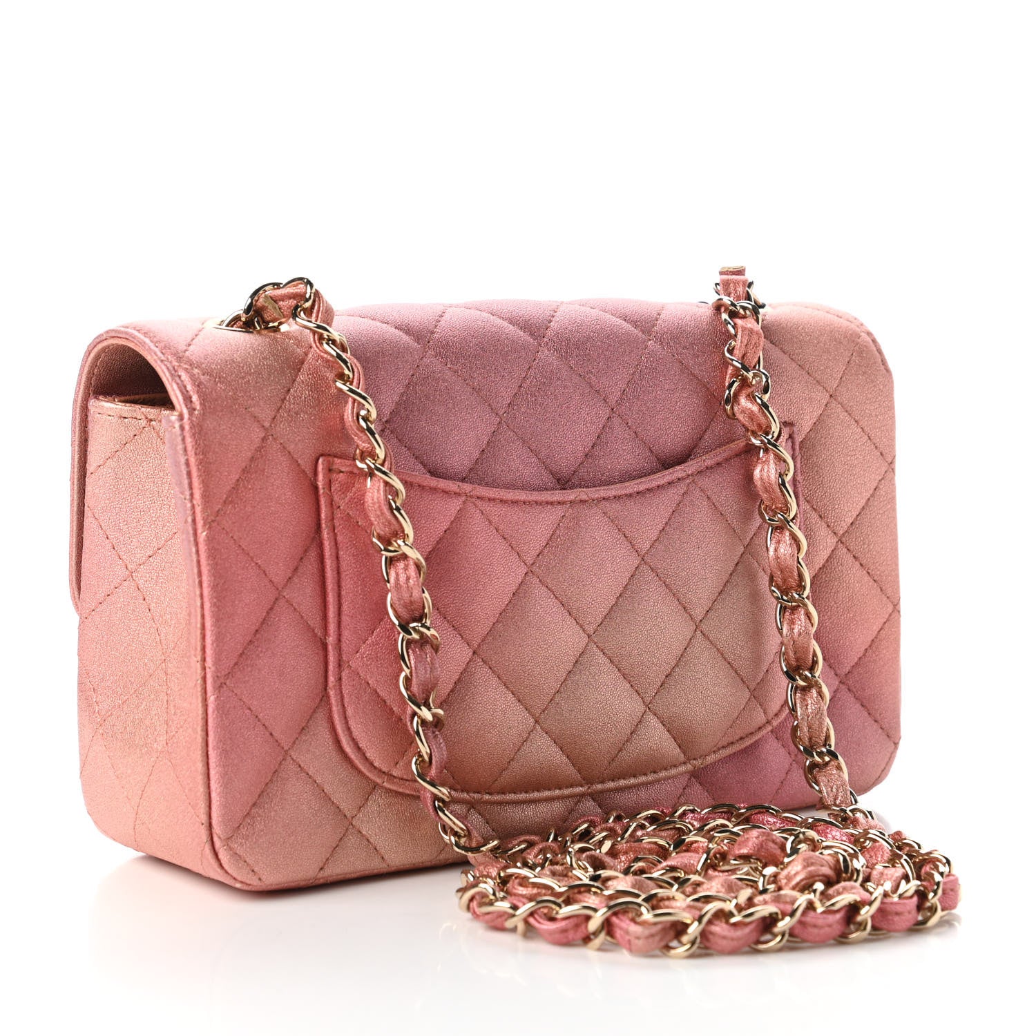 Chanel Metallic Lambskin Quilted Ombre Mini Rectangular Flap Pink 3 of 11