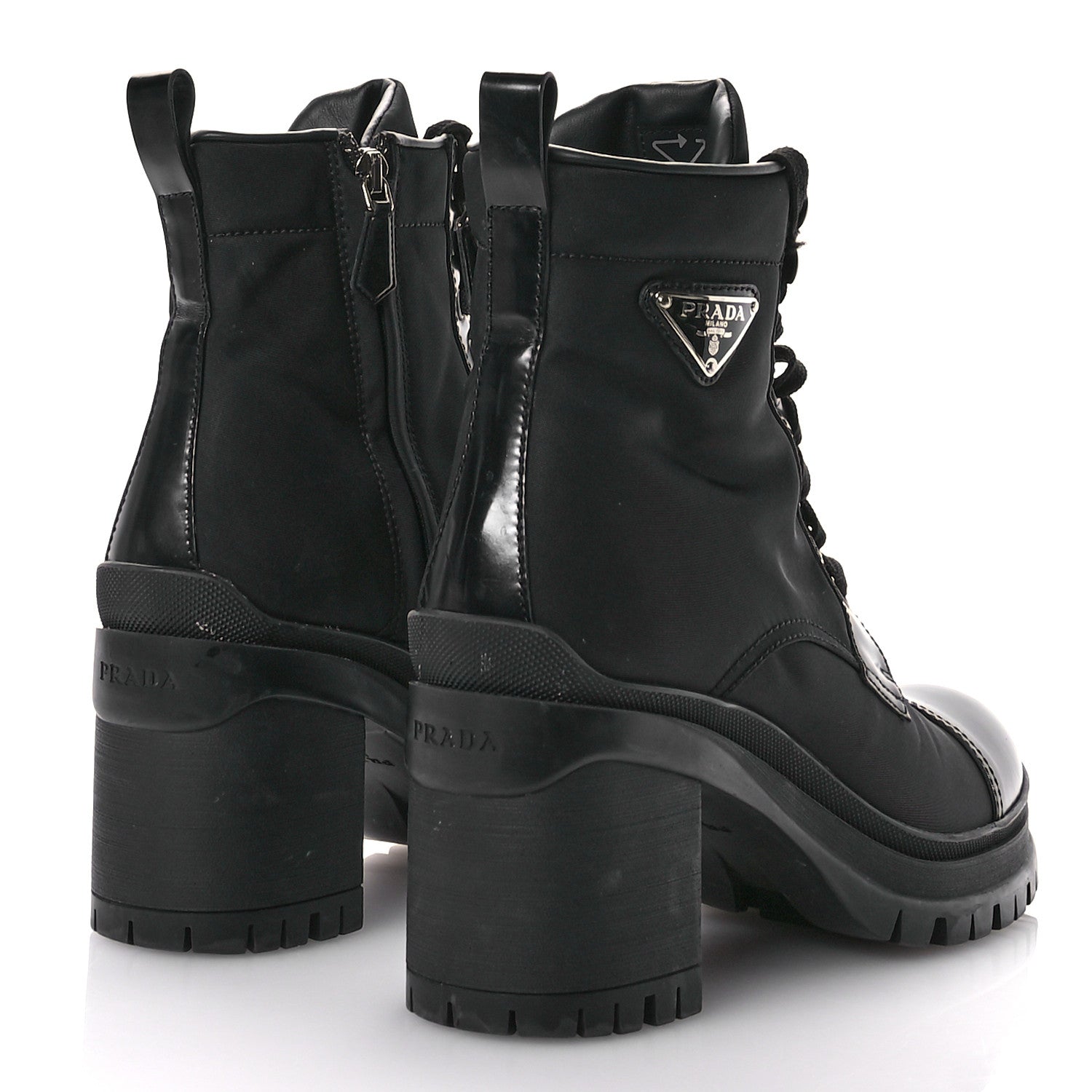 Prada Spazzolato Re-Nylon Metal Triangle Logo Lace Up 55mm Ankle Boots 39 Black 5 of 10