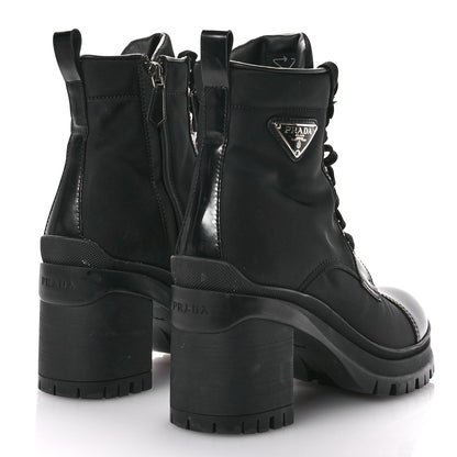 Prada Spazzolato Re-Nylon Metal Triangle Logo Lace Up 55mm Ankle Boots 39 Black 5 of 10