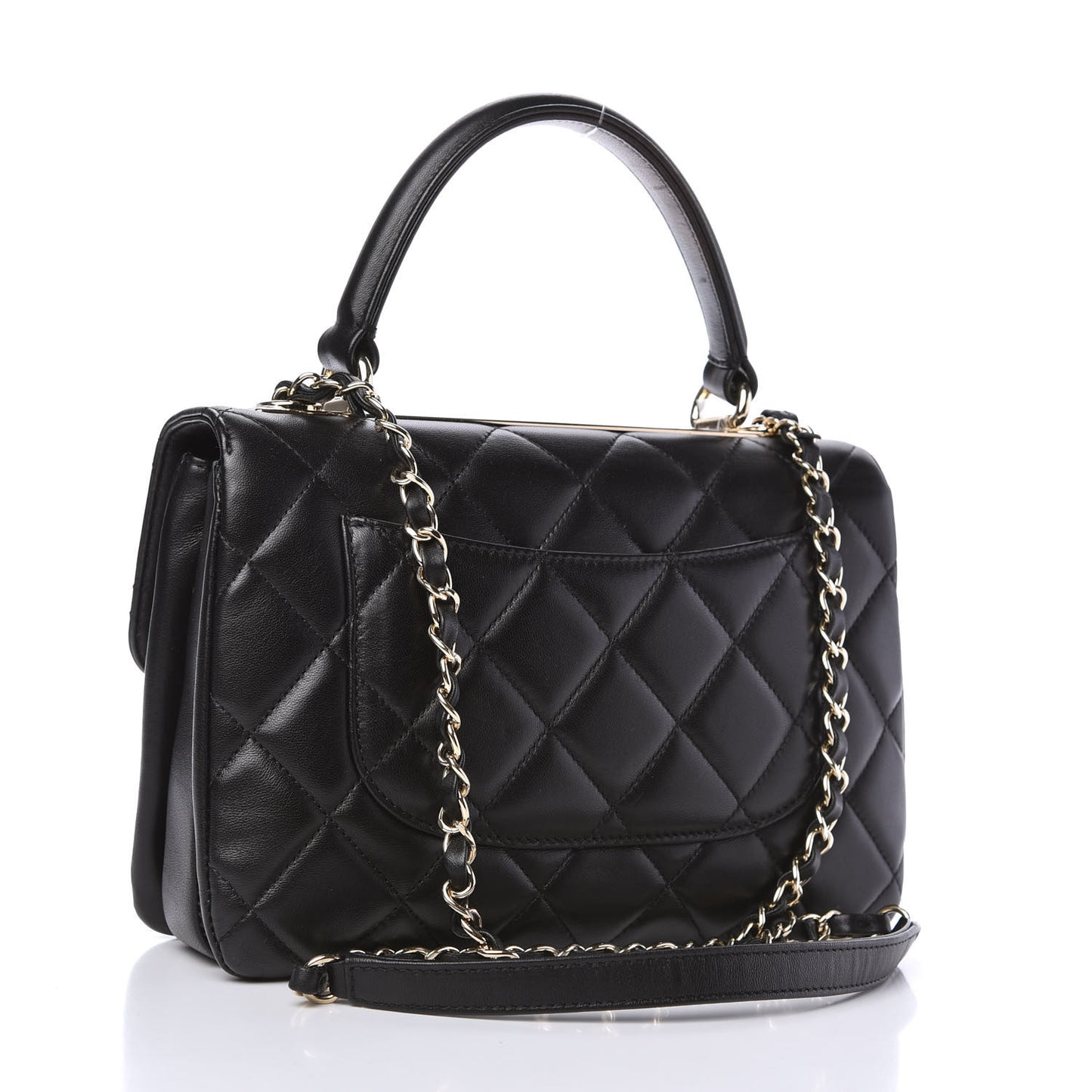 Lambskin Quilted Small Trendy CC Dual Handle Flap Bag Black