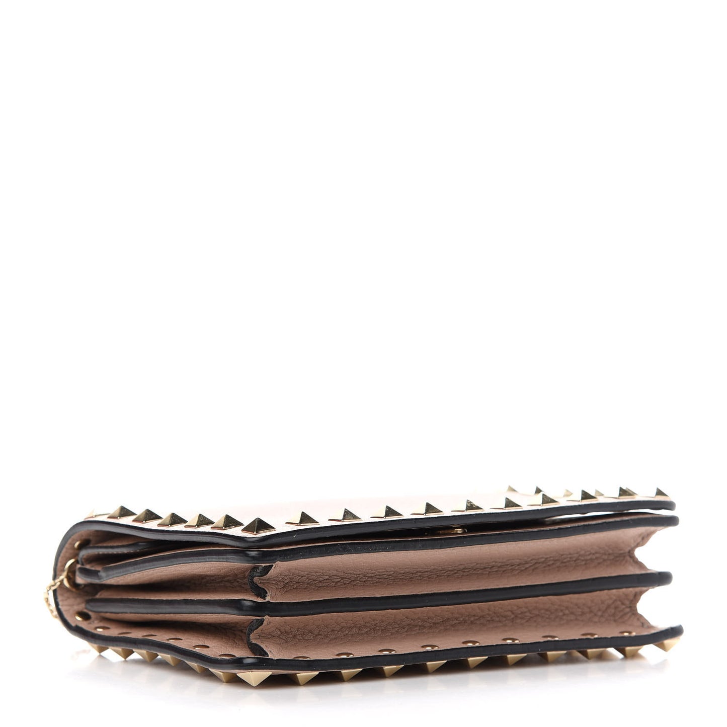 Pebbled Calfskin Rockstud Wallet on Chain Poudre