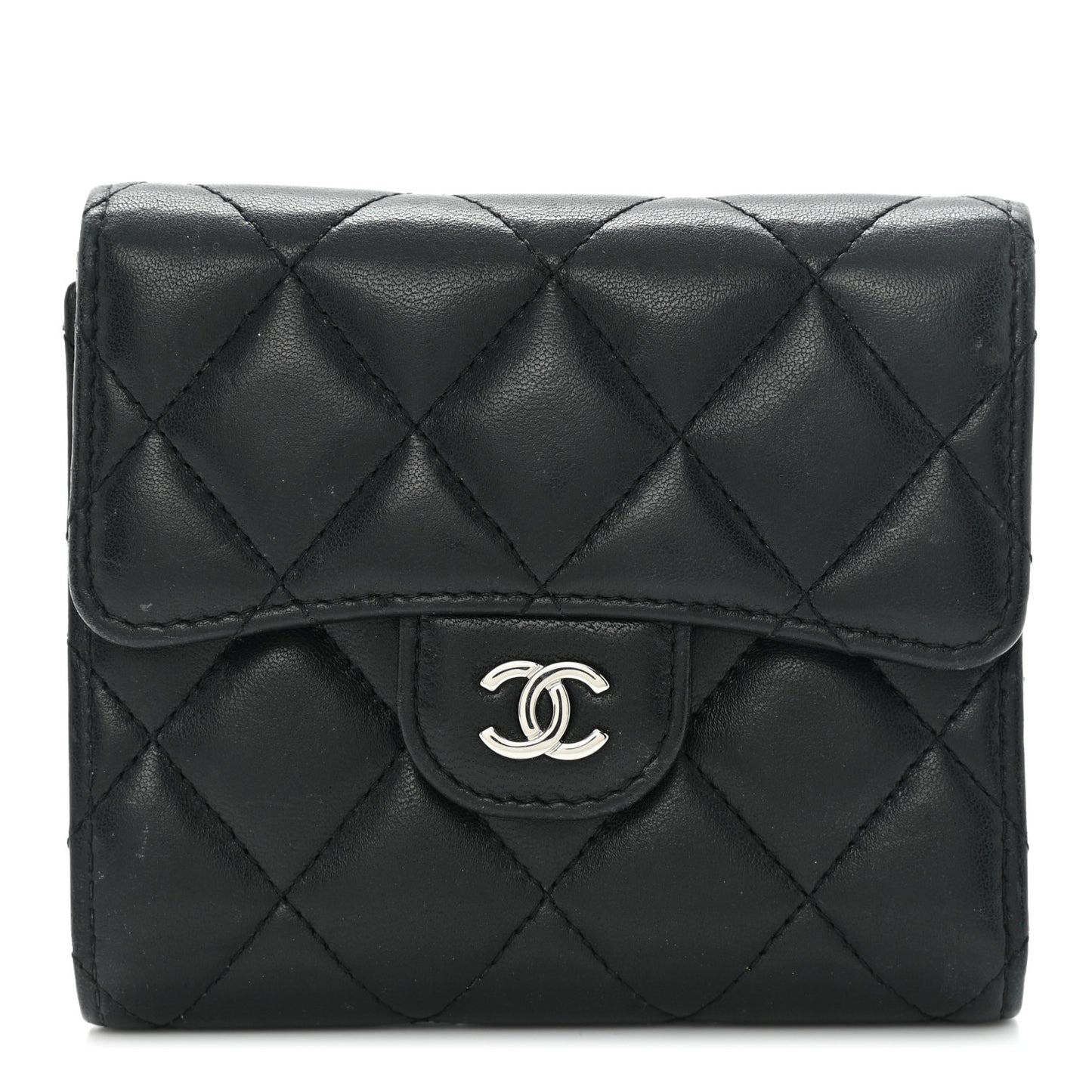 Lambskin Quilted Small Compact Wallet Black