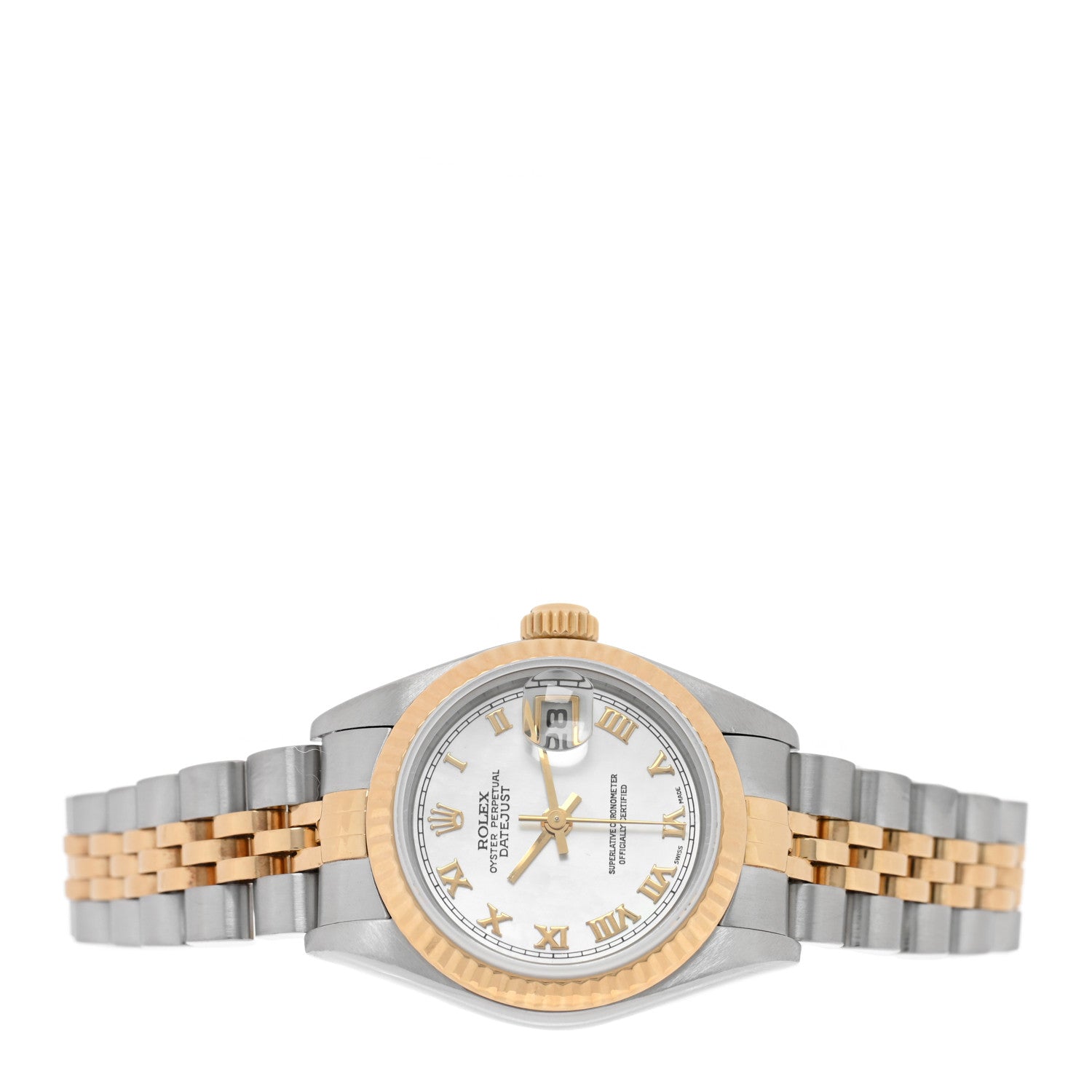 Rolex Stainless Steel 18K Yellow Gold 26mm Oyster Perpetual Datejust Watch White Roman 79173 2 of 5