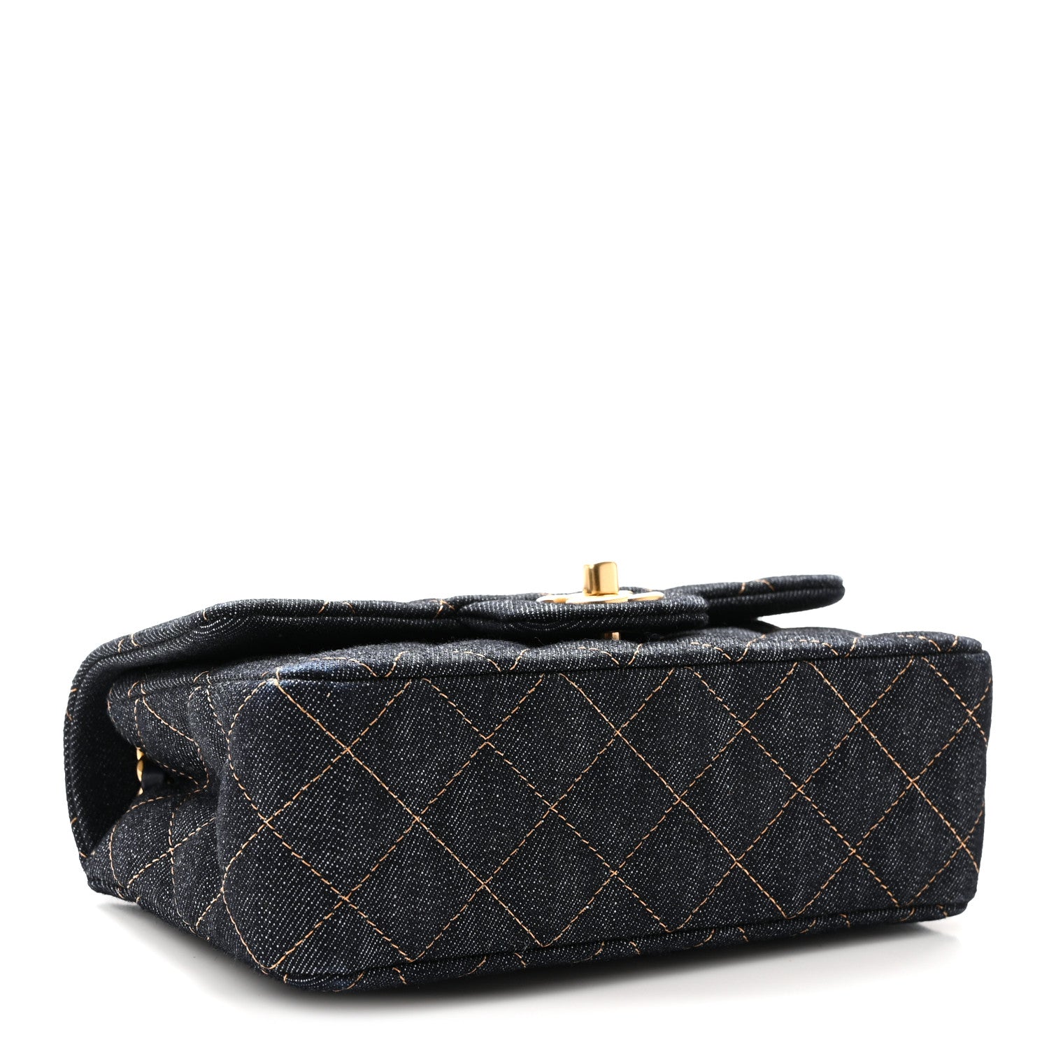Chanel Denim Quilted Mini Rectangular Flap Dark Blue Orange 4 of 10