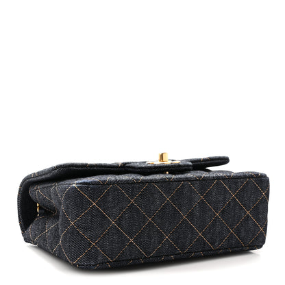 Chanel Denim Quilted Mini Rectangular Flap Dark Blue Orange 4 of 10