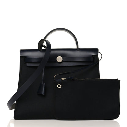Hermes Military Toile Vache Hunter Herbag Zip PM 31 Black Bleu Indigo 3 of 10
