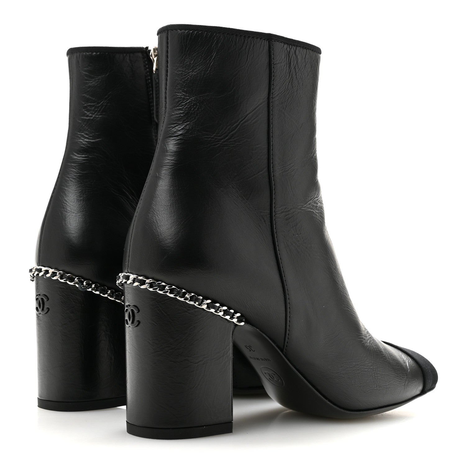 Chanel Crumpled Calfskin Cap Toe Chain Short Boots 35 Black 5 of 10