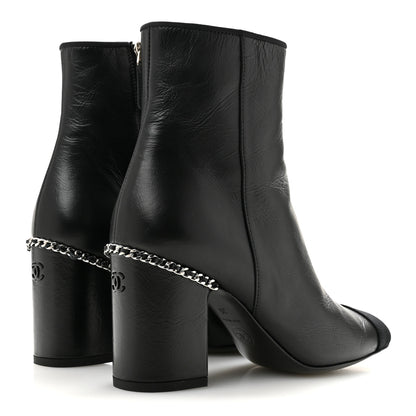 Chanel Crumpled Calfskin Cap Toe Chain Short Boots 35 Black 5 of 10