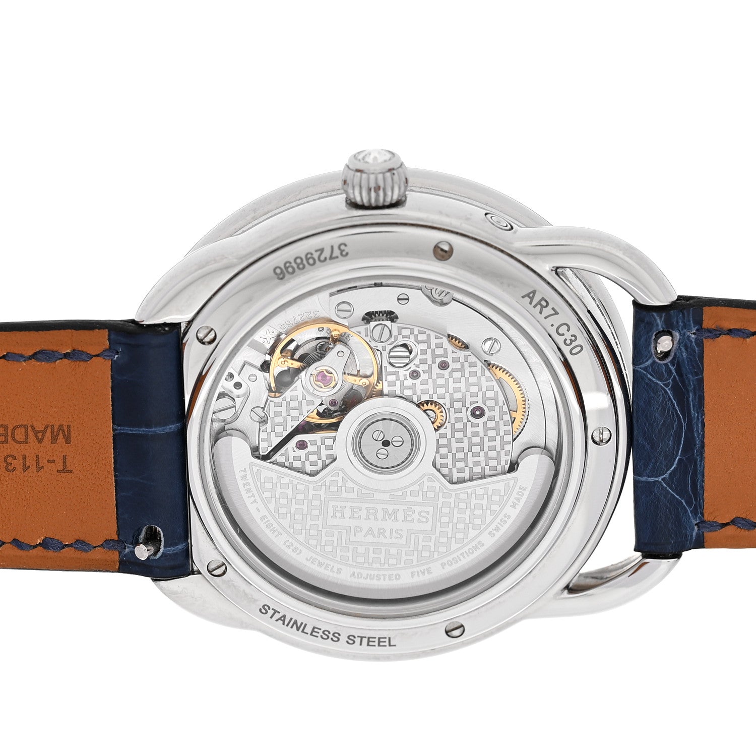 Hermes Stainless Steel Alligator Diamond Bezel Blue Mother of Pearl 38mm Arceau Petite Lune Automatic Watch Bleu Saphir 4 of 5