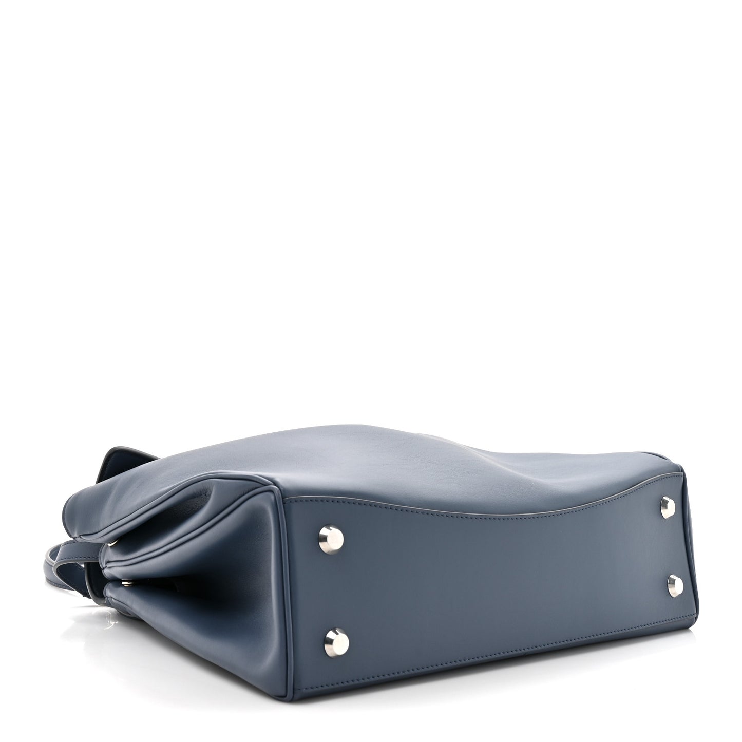 Natural Smooth Calfskin Medium Rodeo Top Handle Handbag Faded Dark Blue