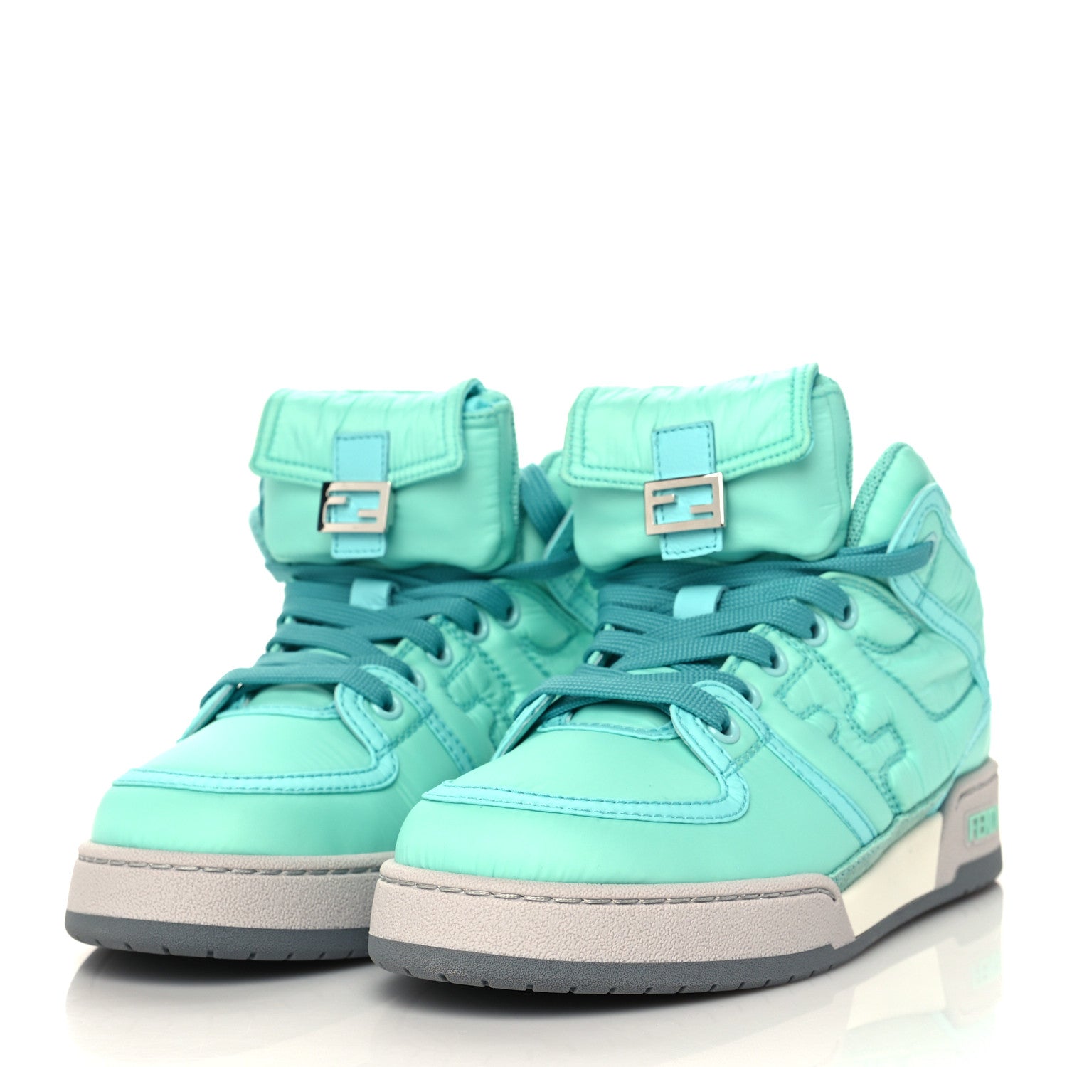Fendi Nylon Match High Top Sneakers 36 Turquoise 3 of 8