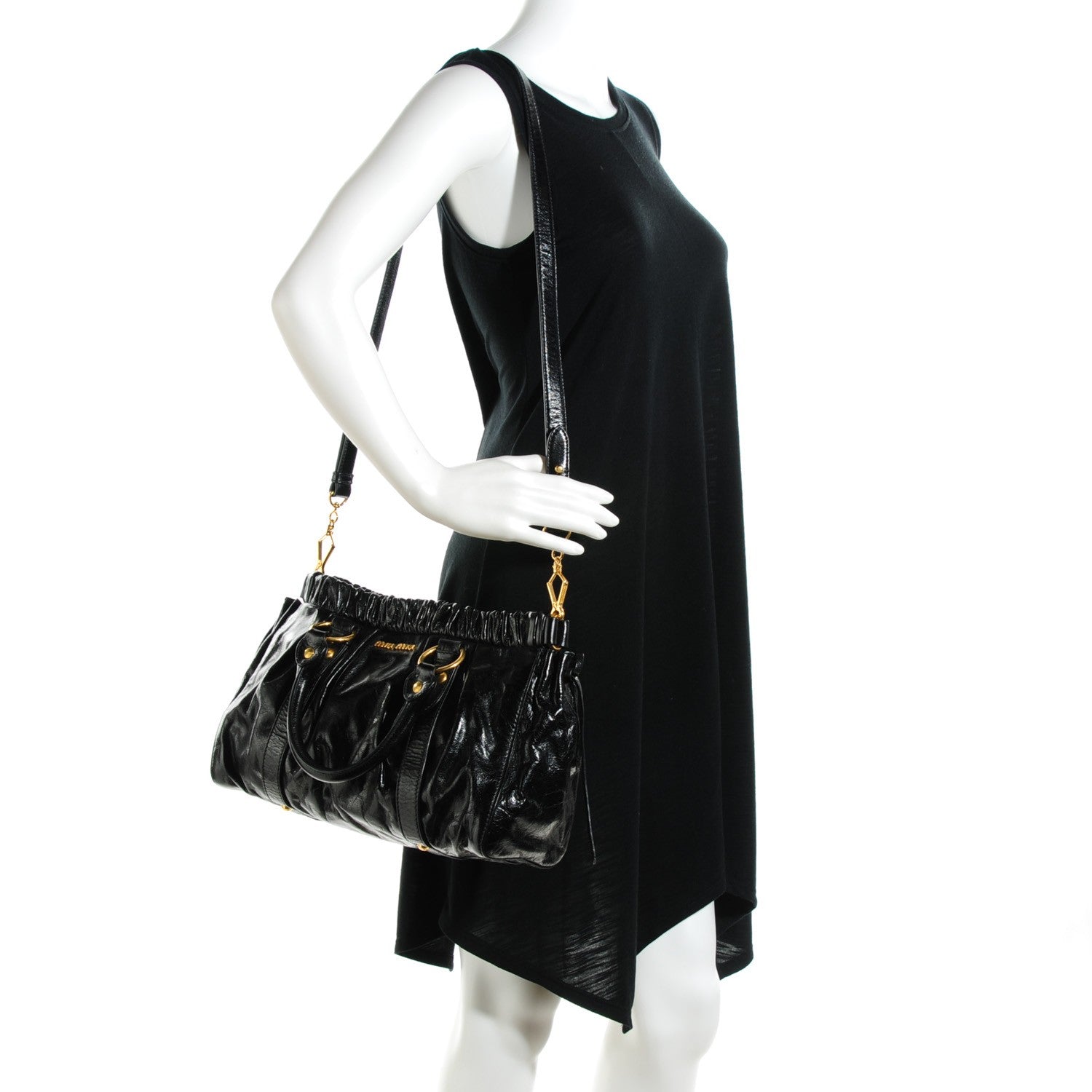 Miu Miu Vitello Lux Gathered Tote Black 2 of 8