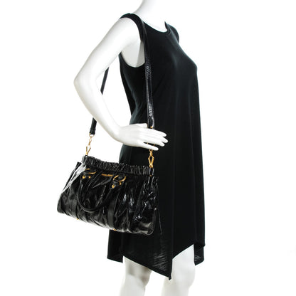Miu Miu Vitello Lux Gathered Tote Black 2 of 8