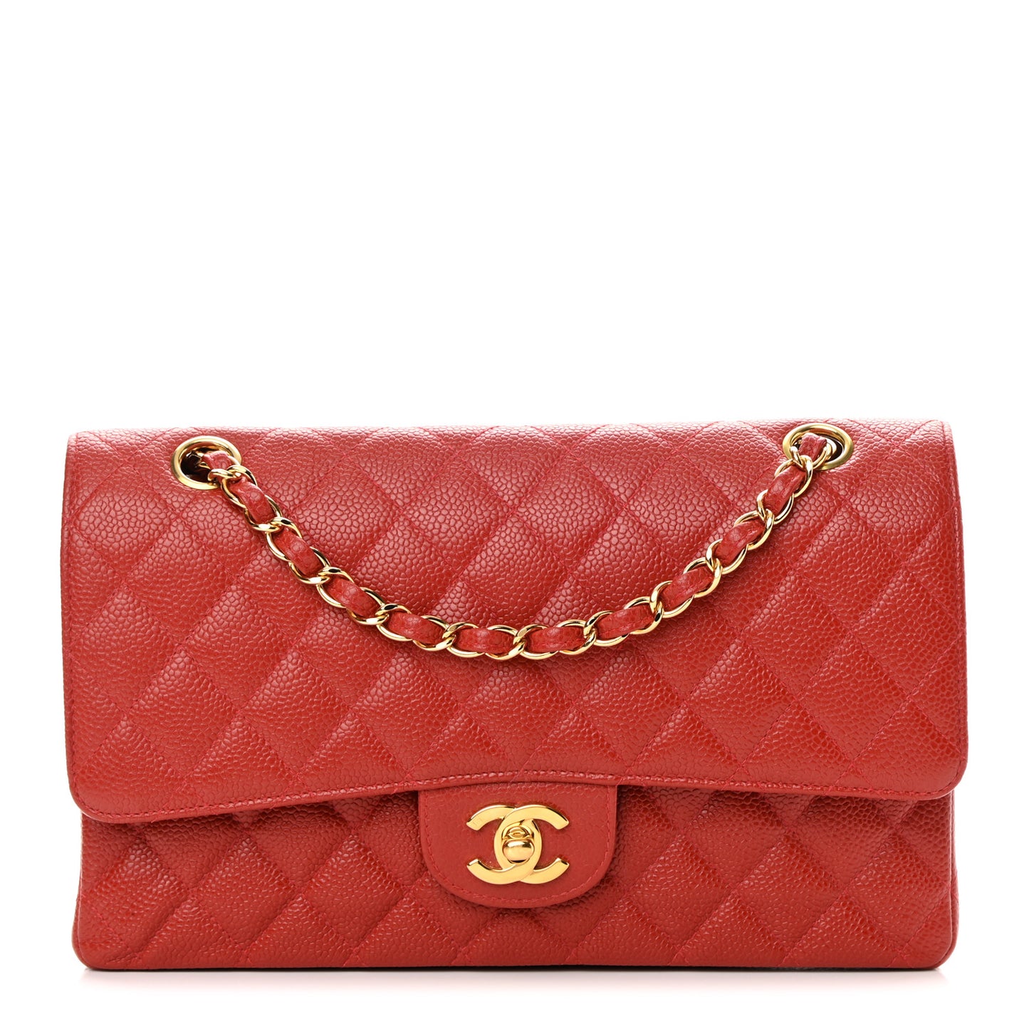 Caviar Quilted Medium Double Flap Red