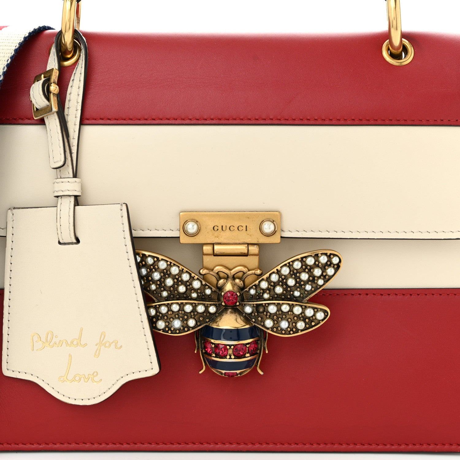 Gucci Calfskin Sylvie Web Small Queen Margaret Top Handle Bag Hibiscus Red Mystic White 8 of 10