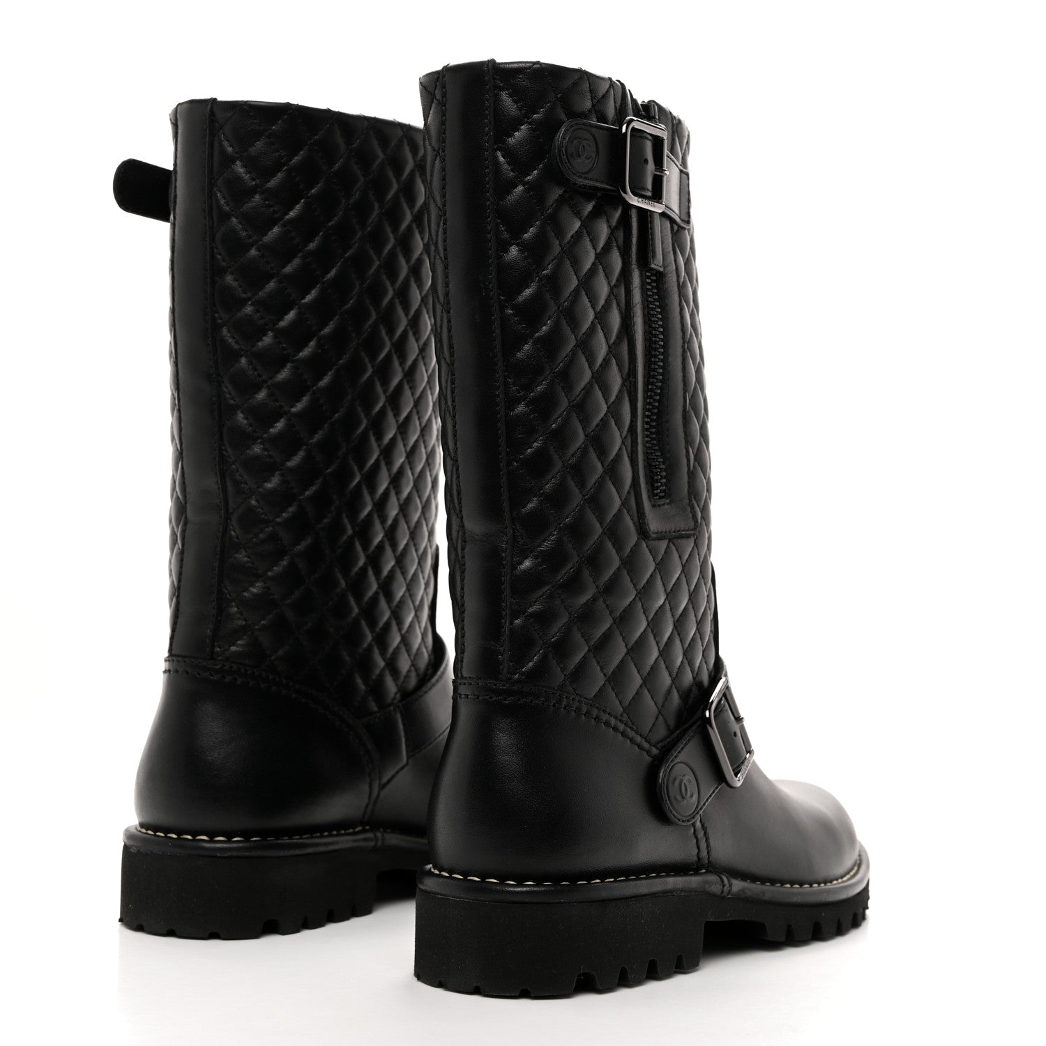 Chanel Calfskin Quilted Biker Boots 38 Black 4 of 9