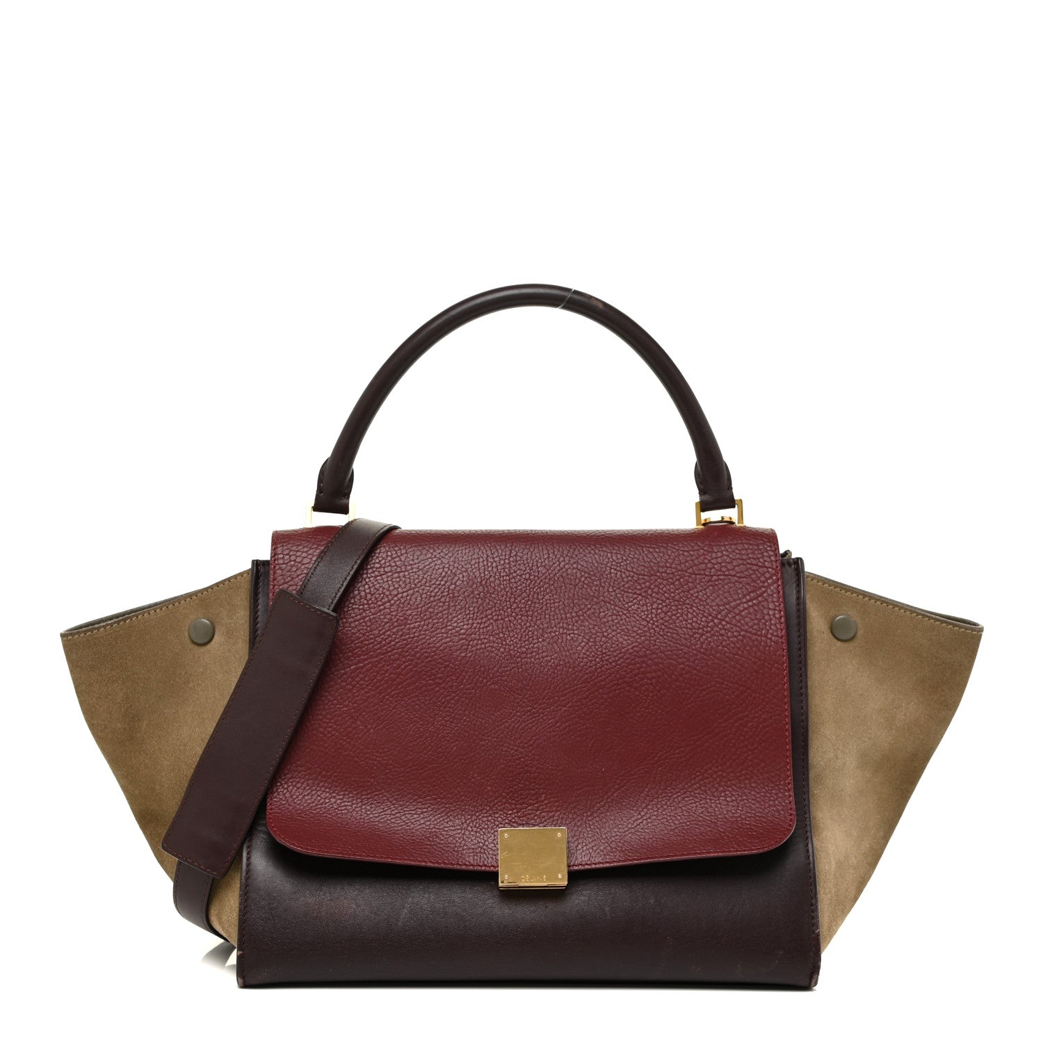 Celine Calfskin Suede Tri-Color Medium Trapeze Burgundy 1 of 32