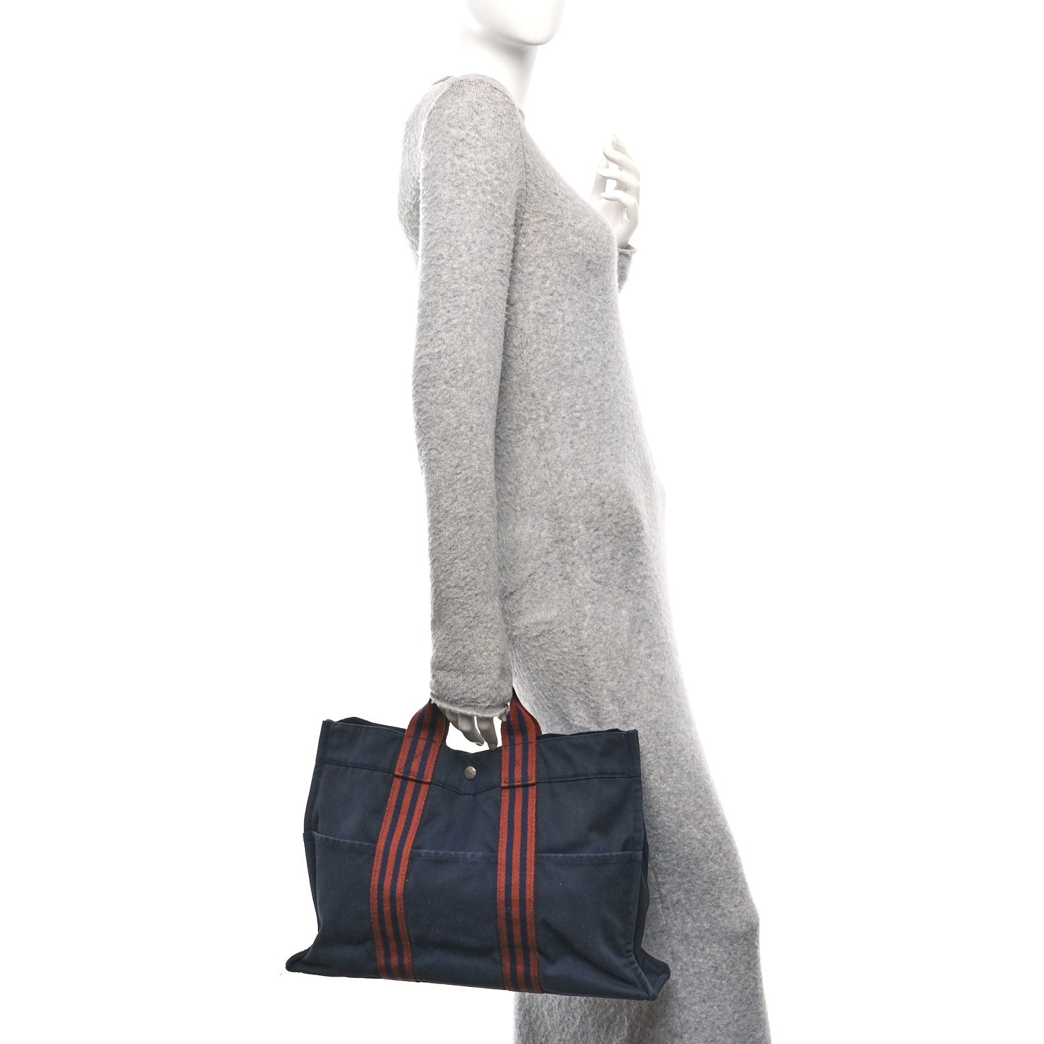Hermes Canvas Herline Tote MM Navy 2 of 12