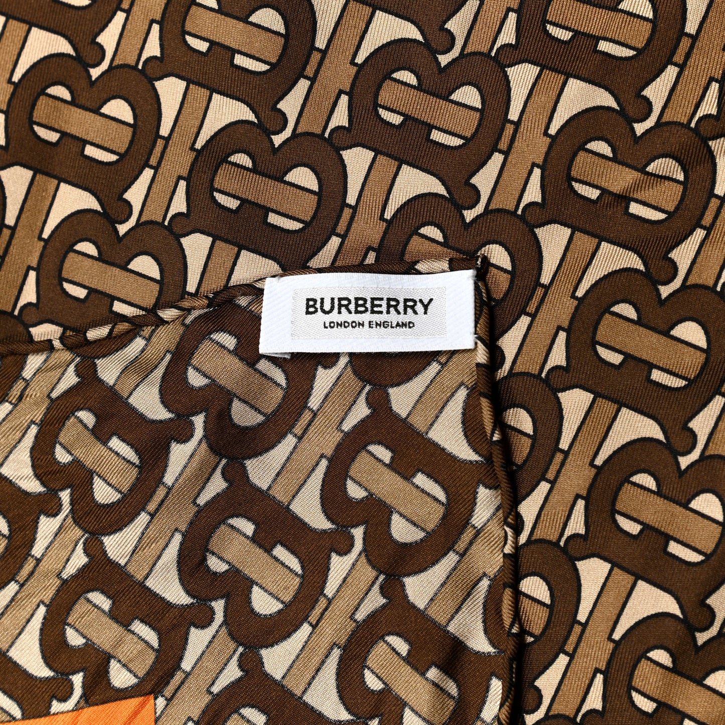 Silk Monogrammed TB Print Square Scarf Orange