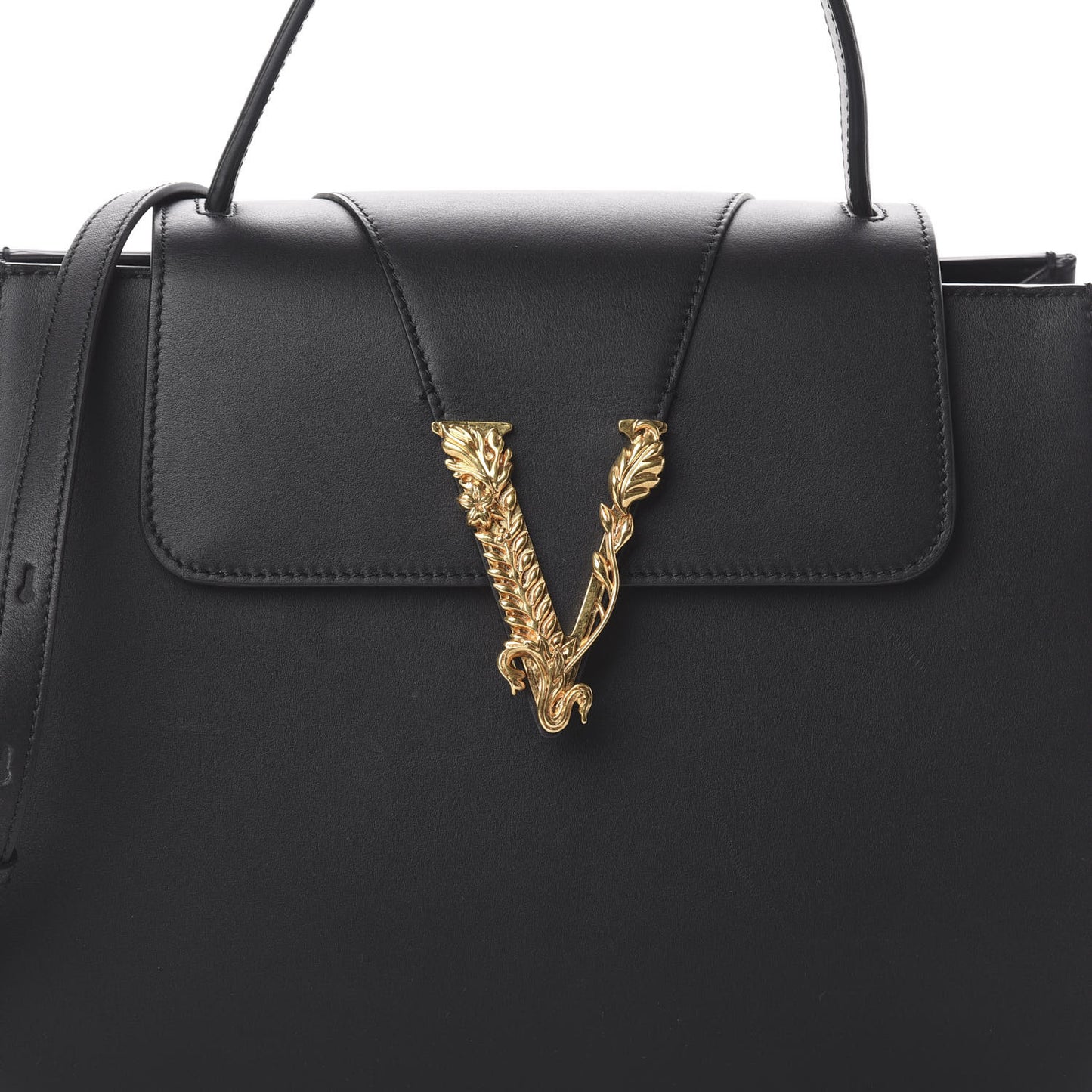 Vitello Barocco Virtus Small Top Handle Shoulder Bag Black