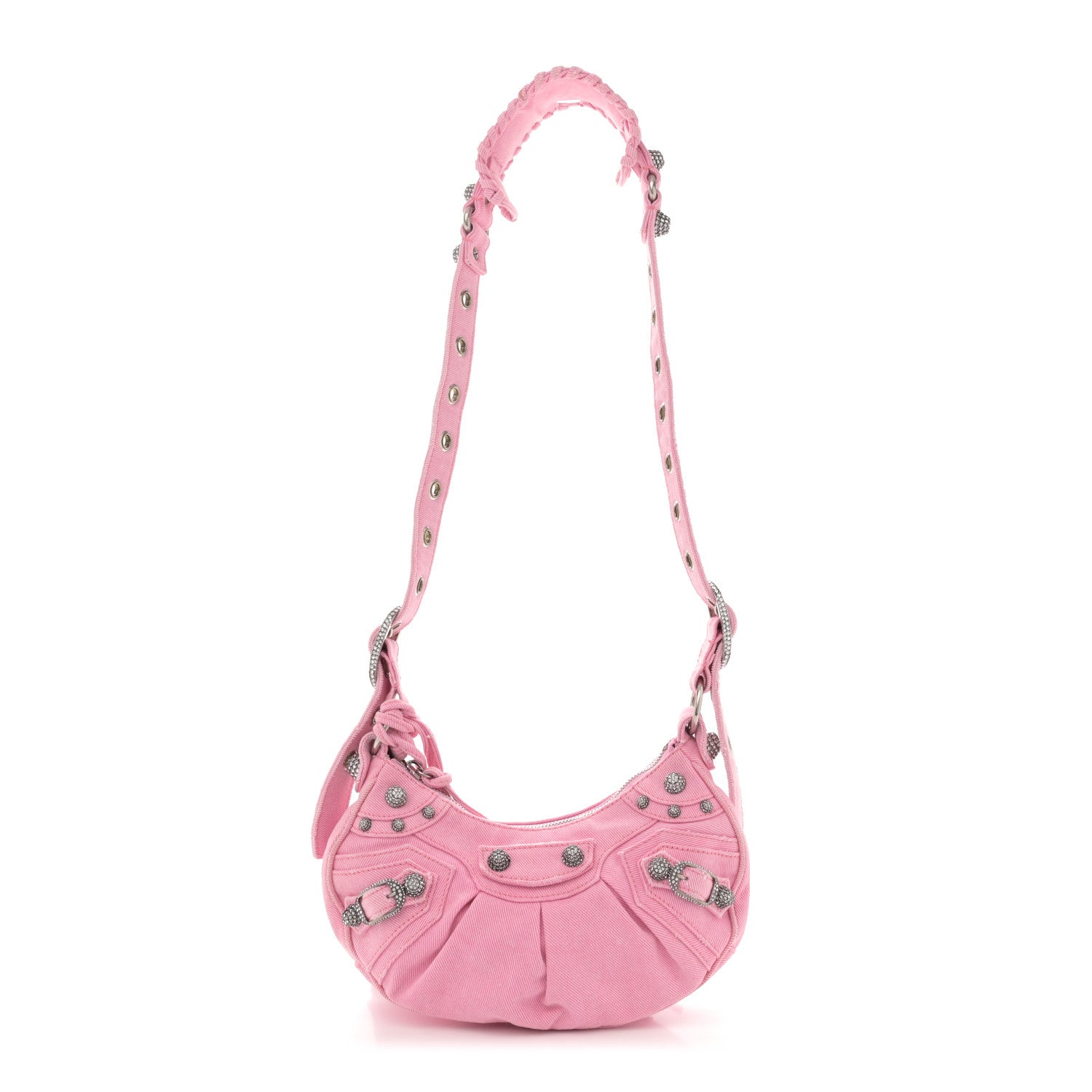 Balenciaga Washed Frayed Denim Crystal Le Cagole Shoulder Bag XS Denim Pink 1 of 12