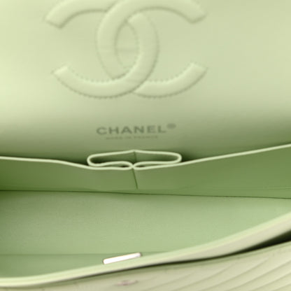 Chanel Calfskin Chevron Quilted Medium Double Flap Light Green 5 of 11