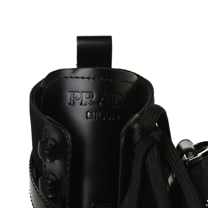 Prada Spazzolato Rois Nylon Metal Triangle Logo Monolith Pouch Pocket 55mm Boots 37.5 Black 9 of 15
