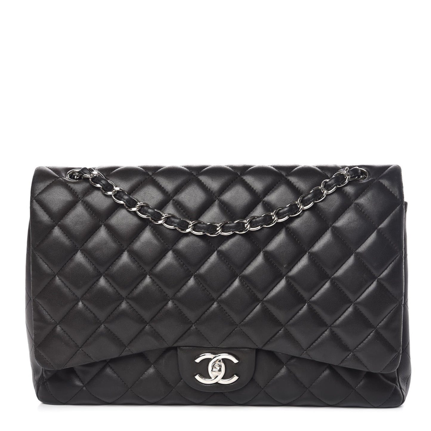 Lambskin Quilted Maxi Double Flap Black