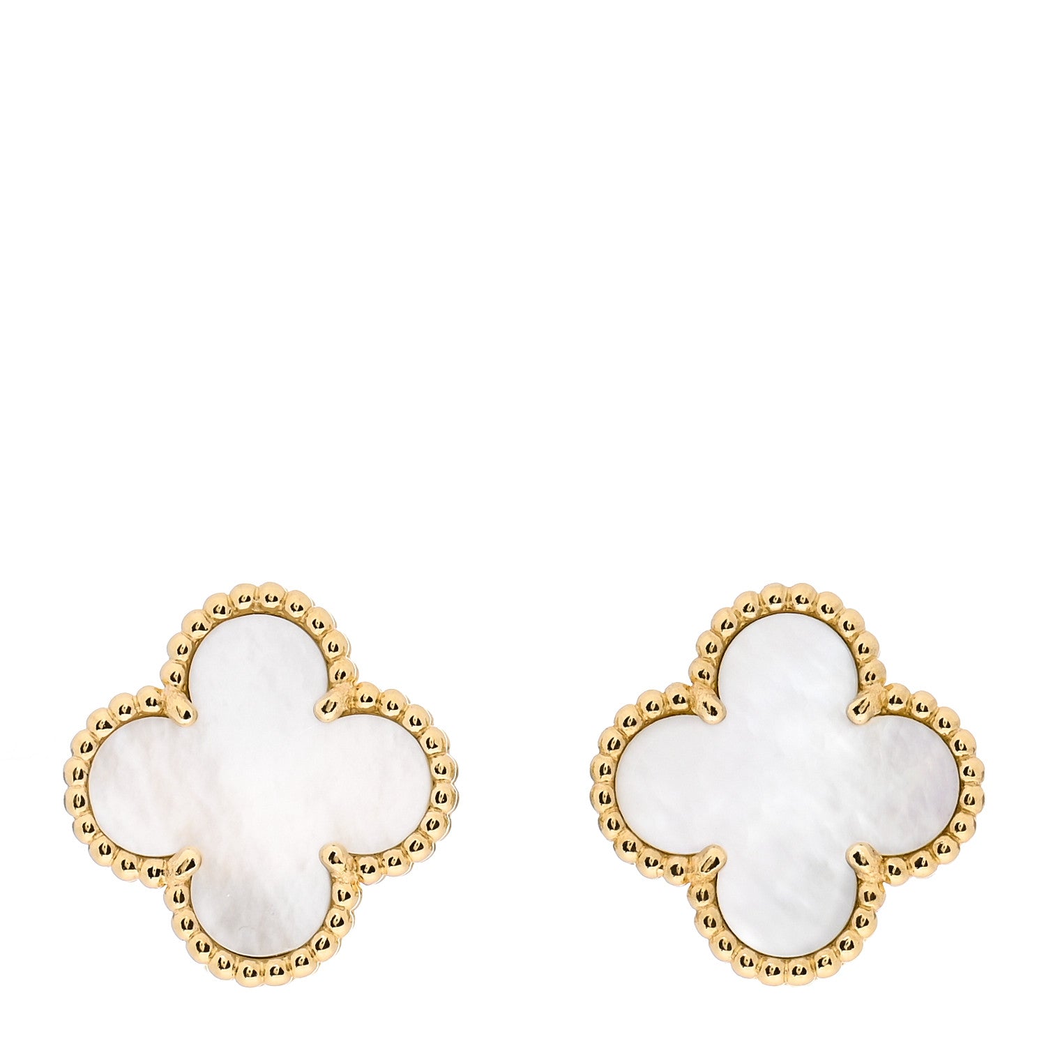 Van Cleef & Arpels 18K Yellow Gold Mother of Pearl Vintage Alhambra Earrings 1 of 5