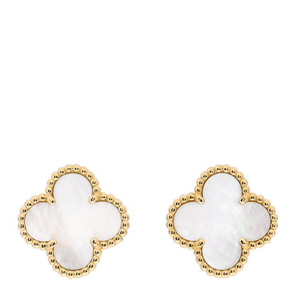 Van Cleef & Arpels 18K Yellow Gold Mother of Pearl Vintage Alhambra Earrings 1 of 5