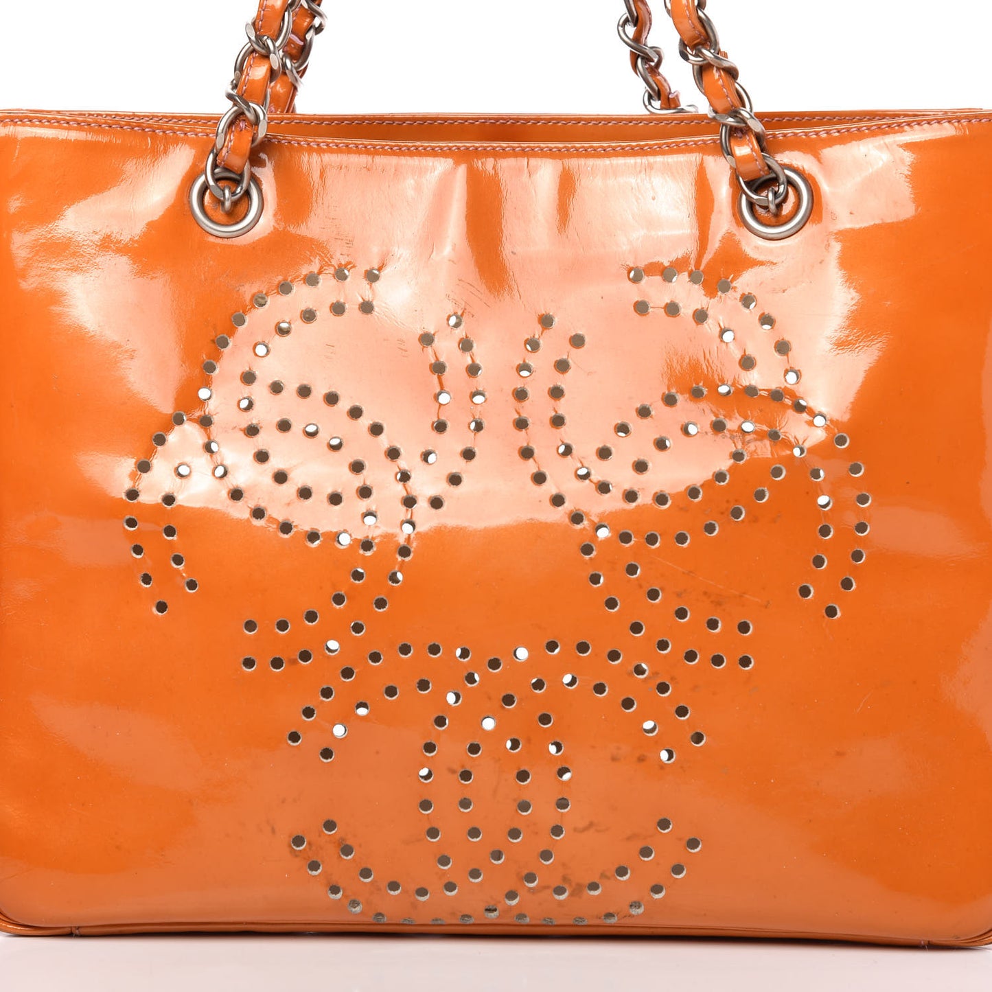 Patent Perforated CC Shopping Tote Orange