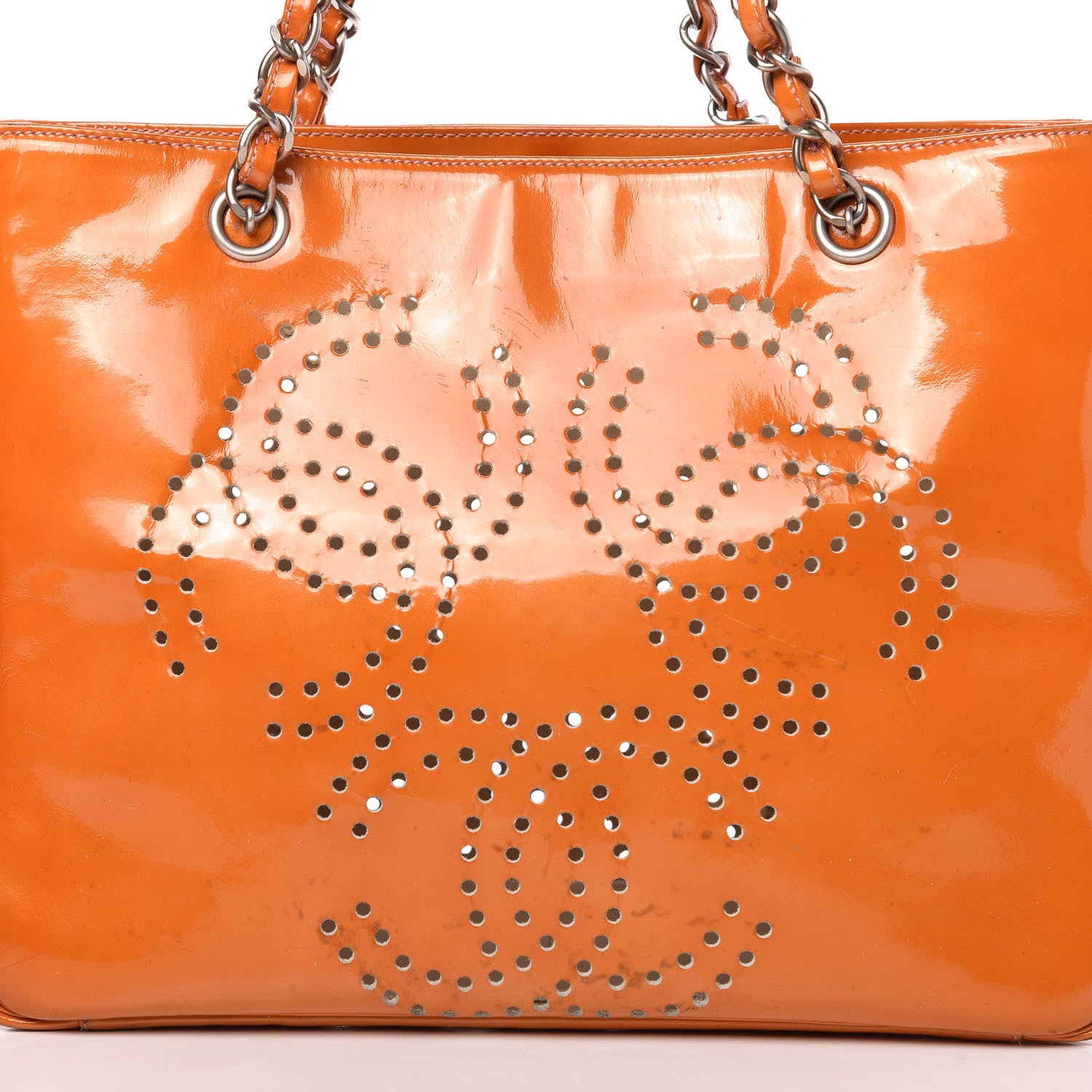 Chanel Patent Perforated CC Shopping Tote Orange 10 of 12