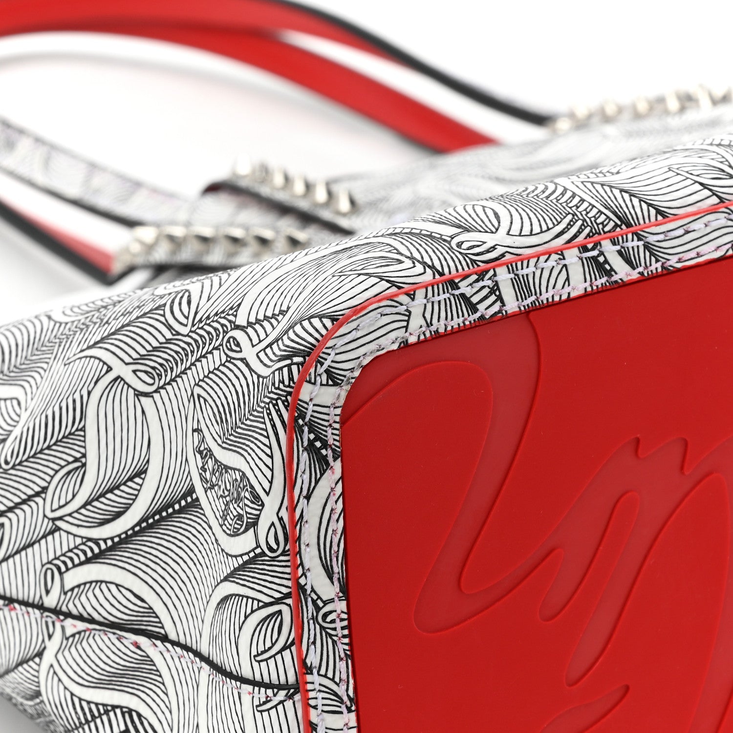 Christian Louboutin Calfskin Empire Spikes Small East West Cabata Tote White Black 16 of 16