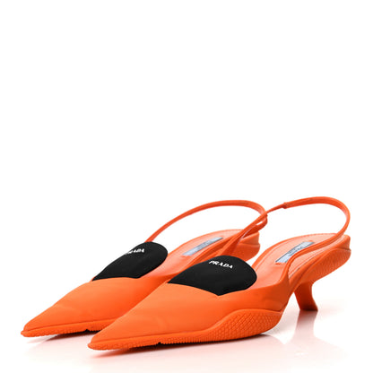 Prada Nylon Logo Bi-Color Pointed Toe 45mm Slingback Pumps 36.5 Orange Black 3 of 9