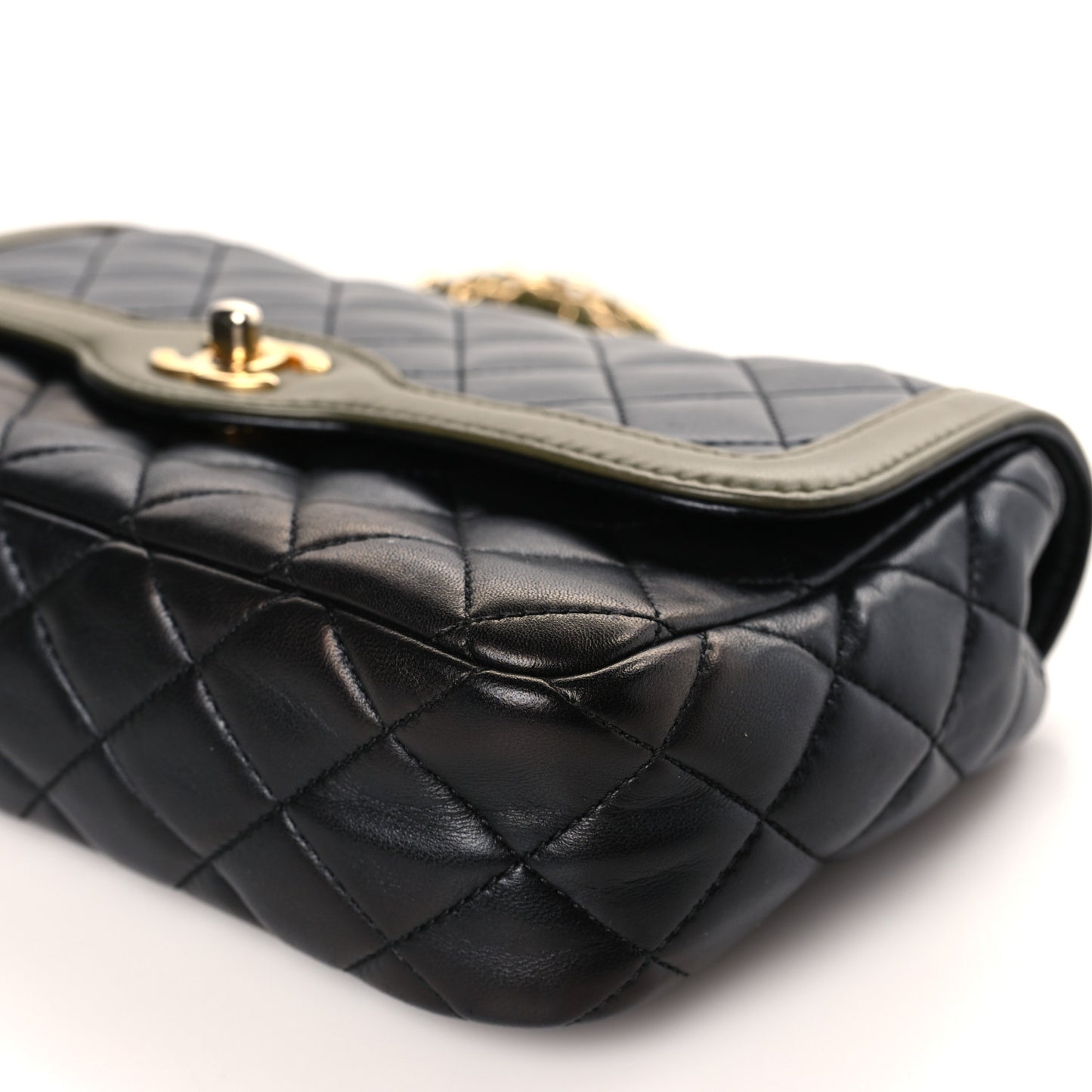Lambskin Quilted Small Two Tone Day Flap Black Kaki