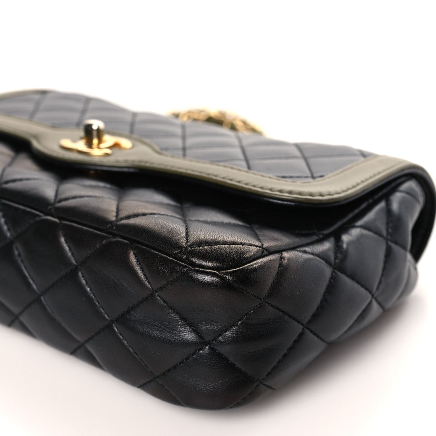 Chanel Lambskin Quilted Small Two Tone Day Flap Black Kaki 9 of 9