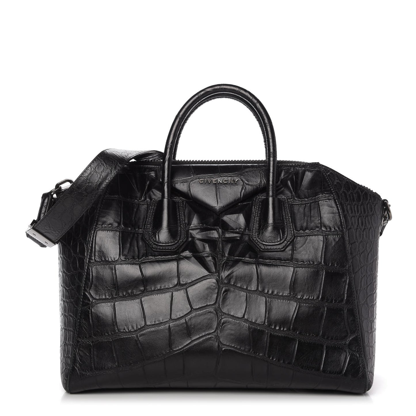 Calfskin Crocodile Embossed 3D Stud Medium Antigona Black