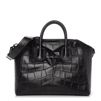 Givenchy Calfskin Crocodile Embossed 3D Stud Medium Antigona Black 1 of 10