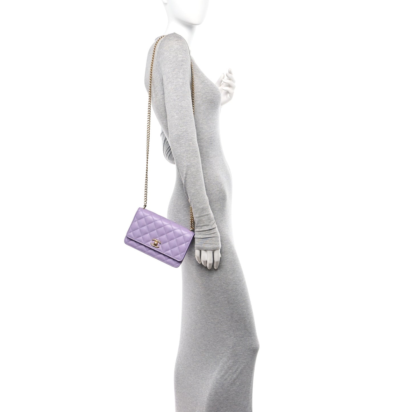 Caviar Quilted Sweetheart Wallet On Chain WOC Light Purple