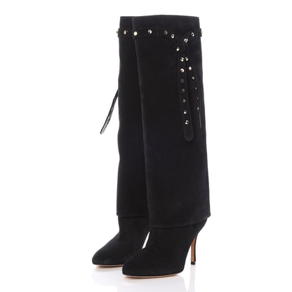 Valentino Garavani Suede Rockstud Foldover Tie 90mm Boots 36 Black 3 of 7