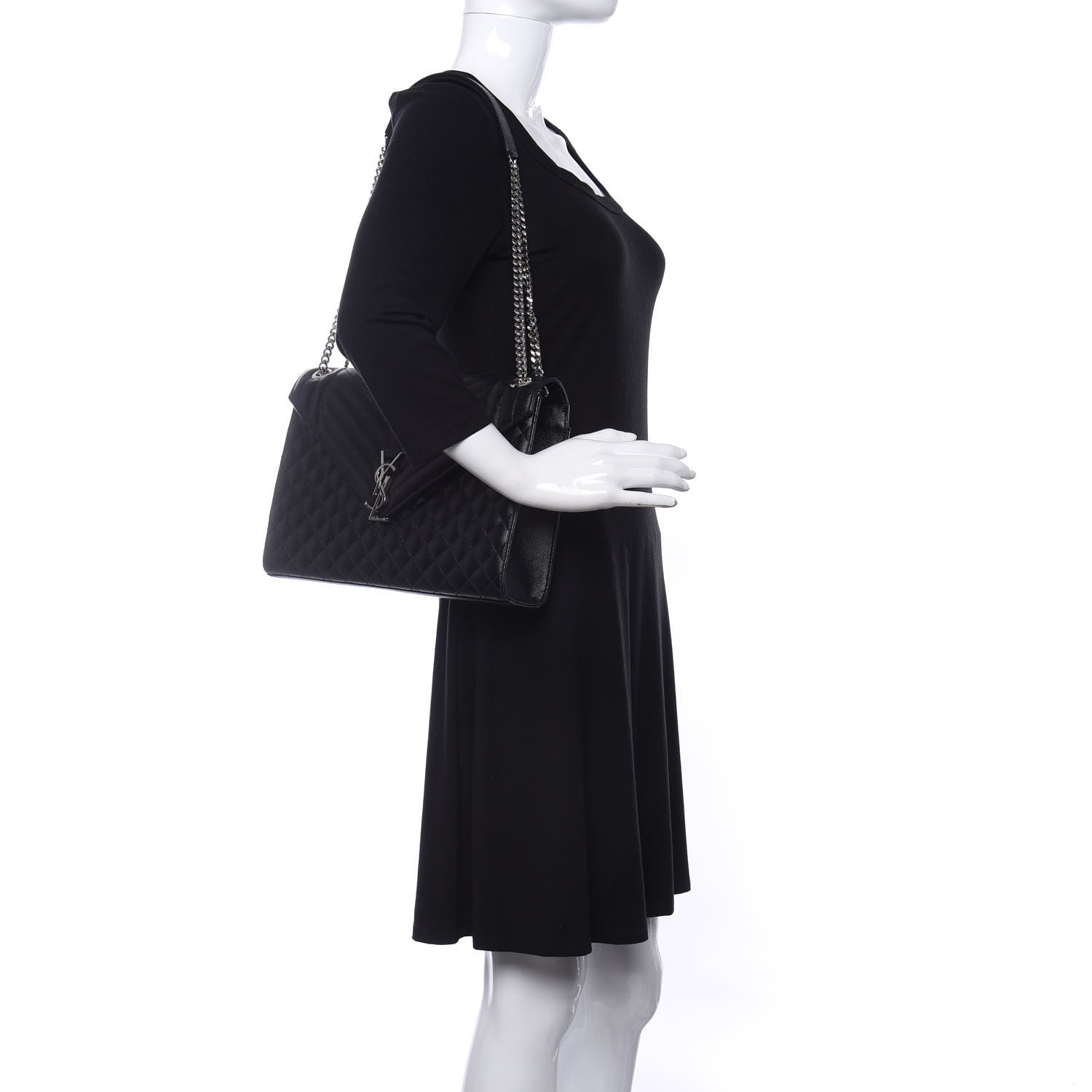 Saint Laurent Grain De Poudre Textured Mixed Matelasse Large Triquilt Monogram Satchel Black 2 of 10